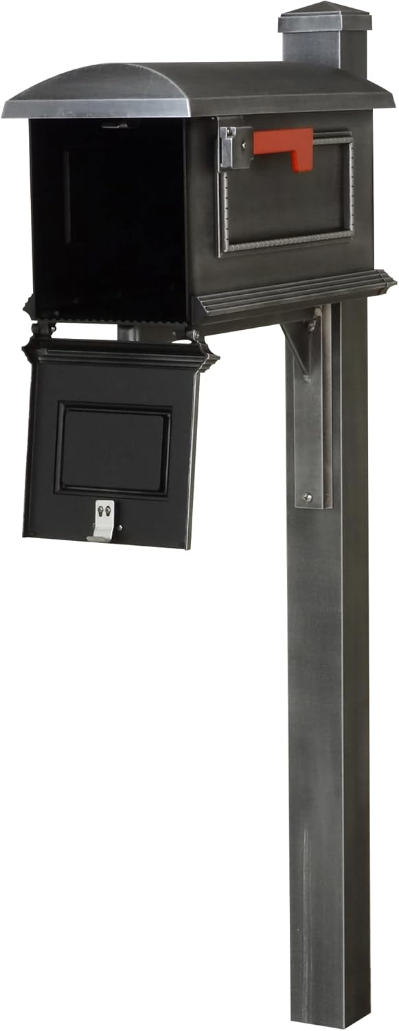 Special Lite Traditional Curbside Mailbox with Wellington Post - Swedish Silver Aluminum Mailbox with Post - SCT1010_SPK720-SW