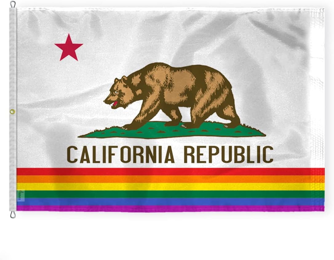AGAS Large California Pride Flag 8x12 Ft - Printed 200D Nylon - Rope Thimble Brass Grommet Stitched Edges Fade Proof Sharp Colors - Large Size Indoor/Outdoor California Pride flag
