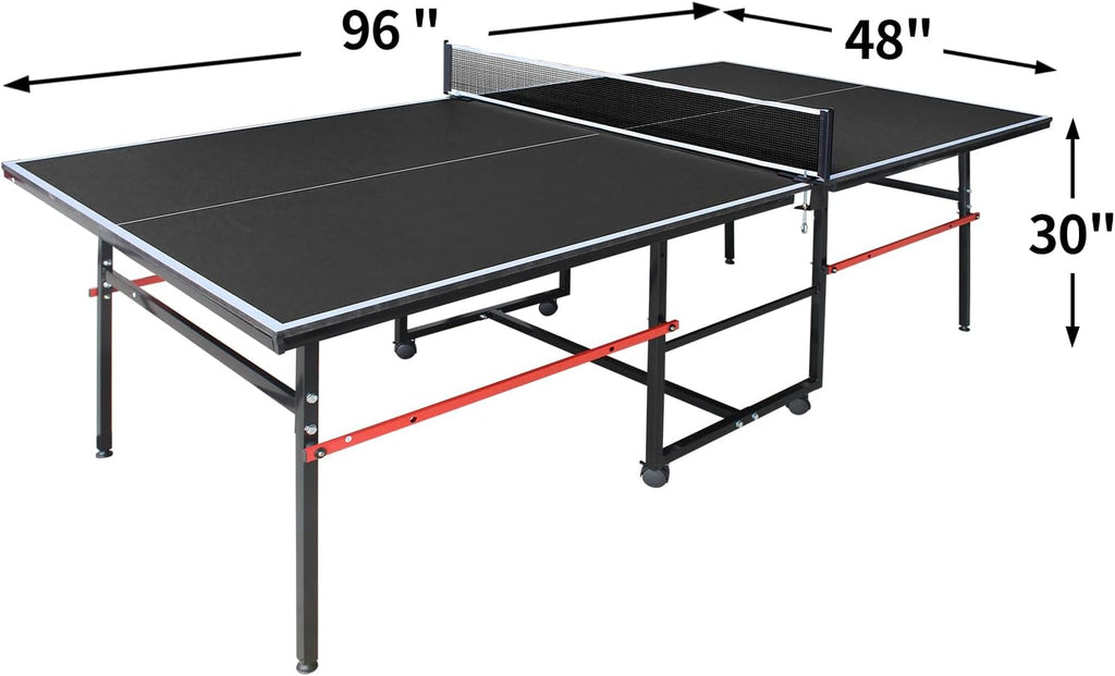 IUNNDS Portable Table Tennis Table 4.5/6/8/9FT Foldable Ping Pong Game Set for Indoor with Net and Post Set, 2 Paddles and 3 Balls (Black-8FT)