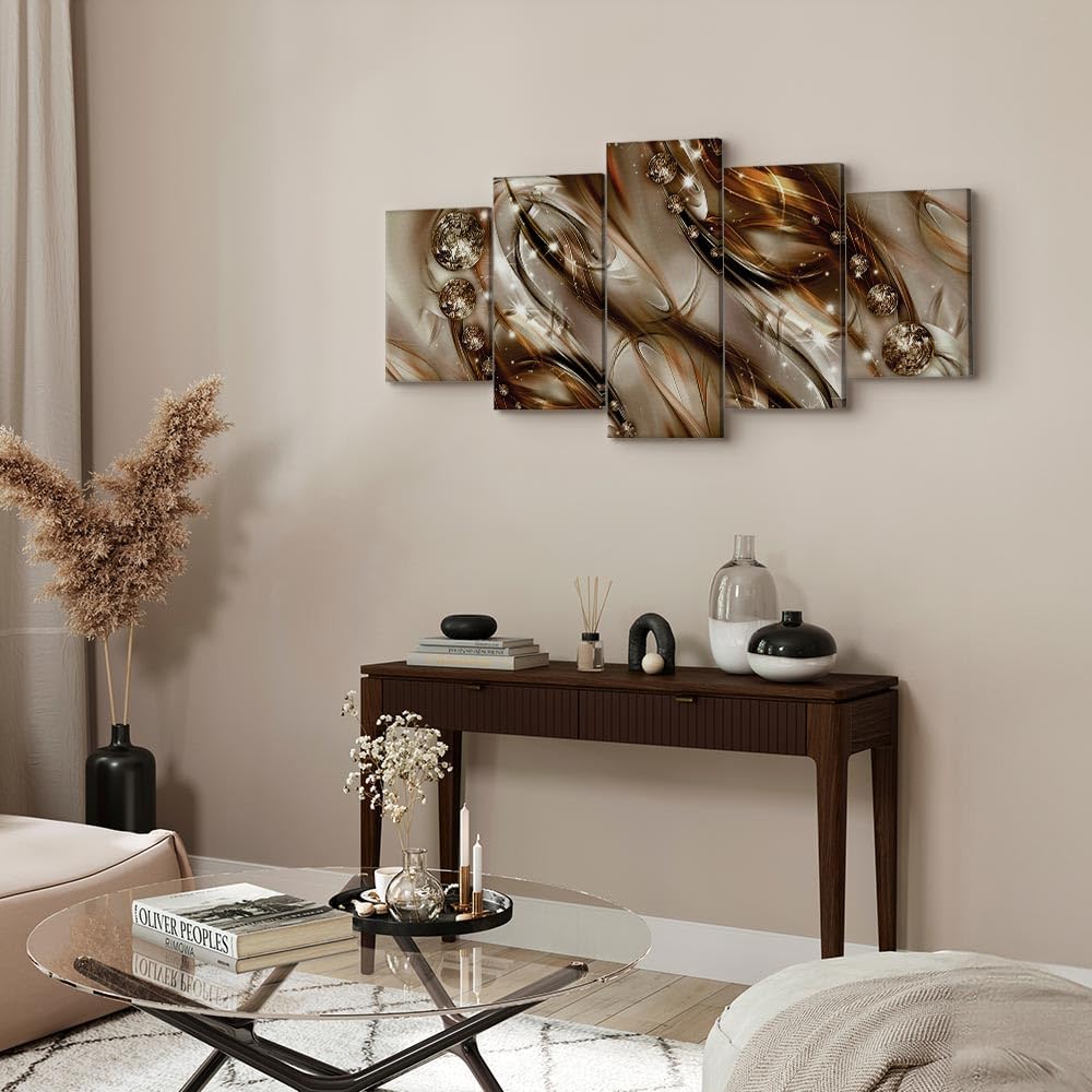 artgeist Canvas Prints Wall Art Abstract 59x30 in - 5pcs Home Decor Framed Stretched Picture Photo Painting Artwork for Living Room Abstraction Modern Wave Beige a-A-0171-b-n
