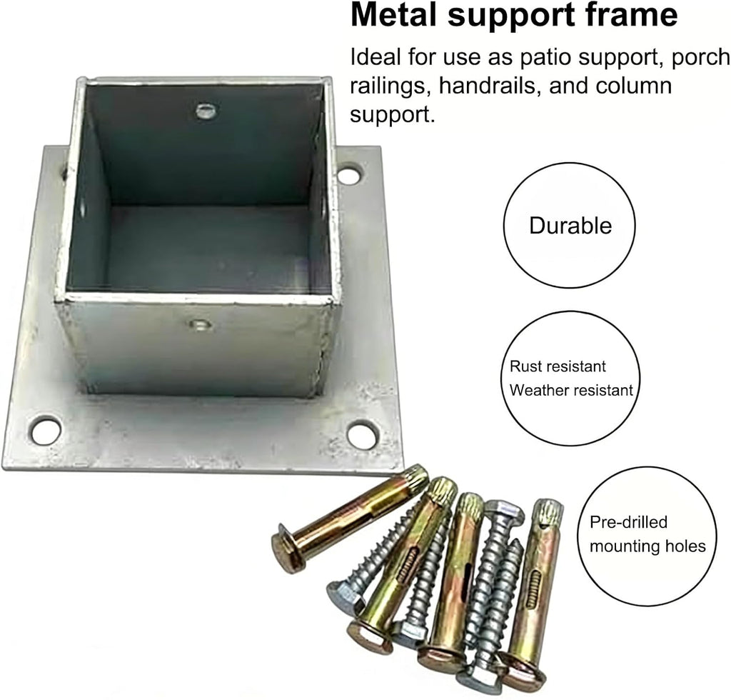 Stainless Steel Post Base, Porch Pole Holder and Fence Gate Support, for Concrete Flooring, Rust-Resistant Mailbox Post Plate(2 Pcs)(2×2In/50×50Mm)