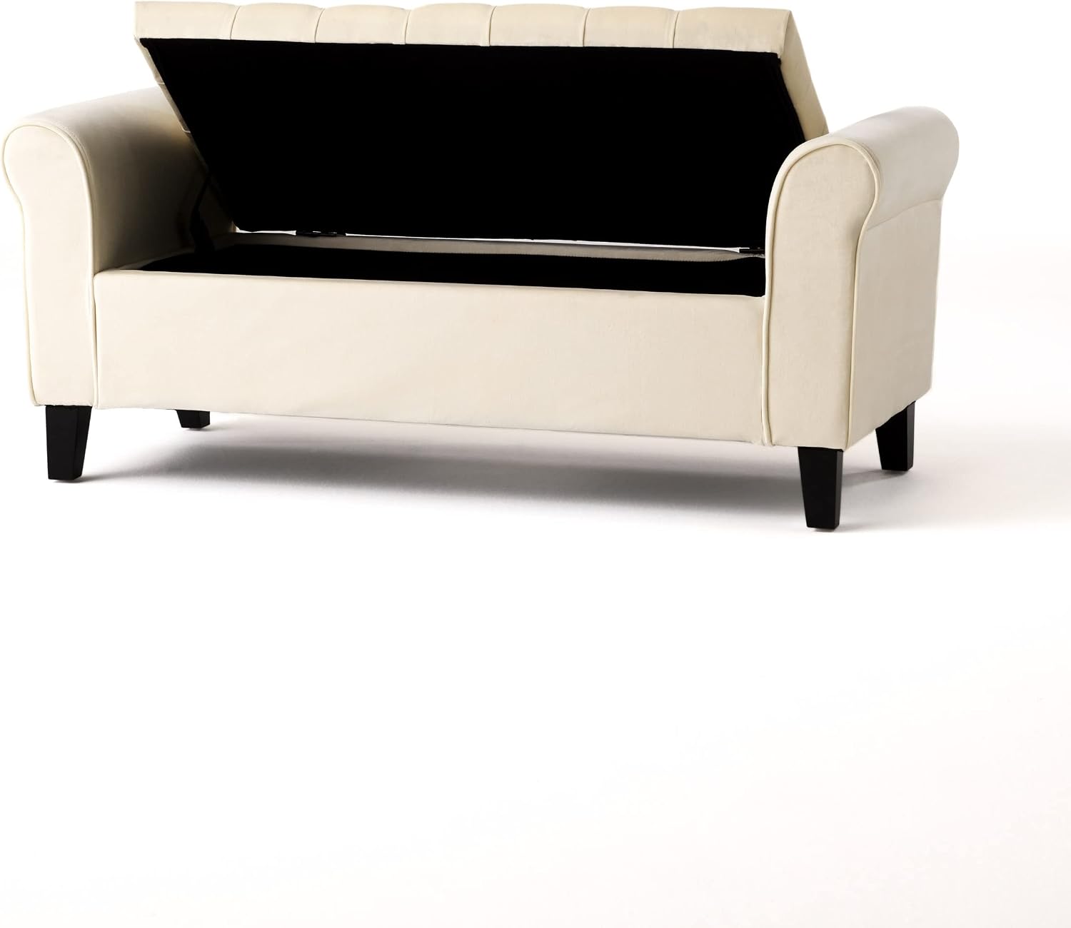 Upholstered Storage Bench, 50-inch Ivory Fabric with Rivet-Trimmed Armrests and Black Legs Bedroom Upholstered Window Seat Bench Storage Bench Suitable for Living Rooms, Bedrooms, and Entryways