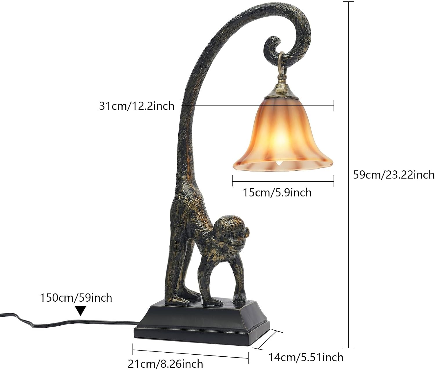 Bedside Table Lamp, Monkey Desk Lamp E26 Creative Animal Gold Resin Bed Side Lamps Sitting Monkey Lighting Fixture for Bedroom Office Bar Cafe Living Room Decor (Right)