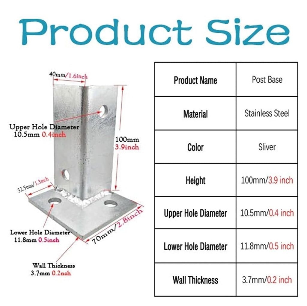 Adjustable Stand Alone Post Anchor Bracket, Silver Cement Post Base Pergola Kit, Wood Post Deck Mount for Railing Wood Post/Deck Railing/Fence Kit(14 pcs)