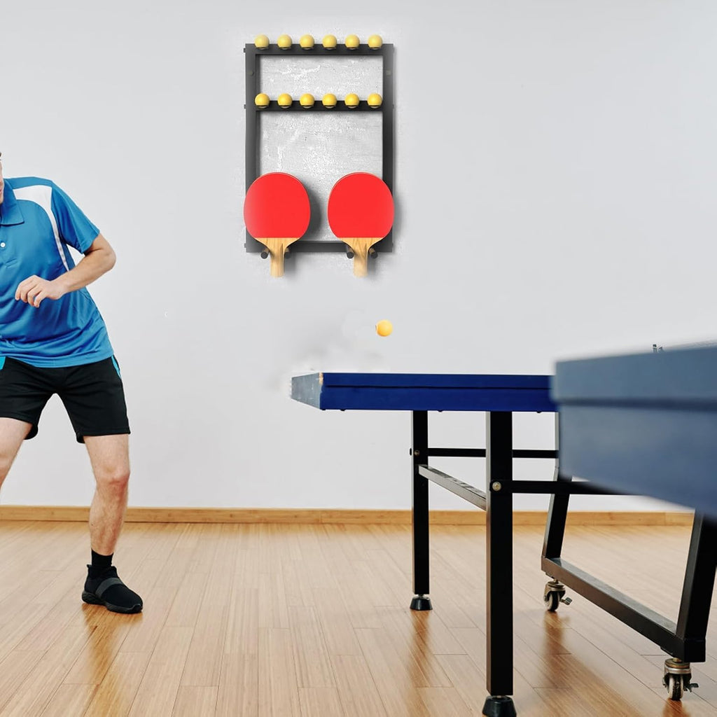 Home Gym Organizer Rack Black Wall Mounted 12 Pingpong Display Rack Table Tennis Racket Shelf, for Home Garage Office Gym, Square Sports Equipment Organization Holder