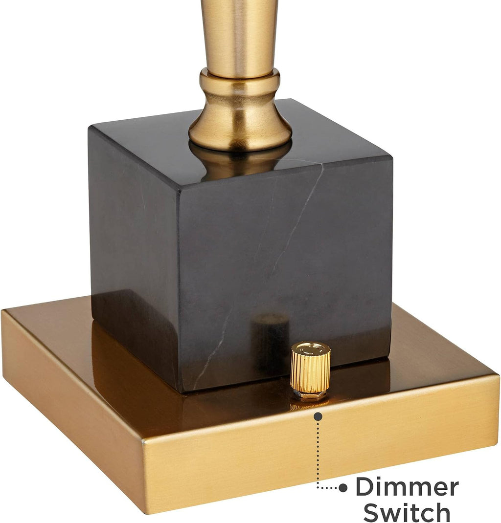 Possini Euro Design Wayne Modern Table Lamps 29 1/4' Tall Set of 2 with USB Charging Port Brass Gold Black Tapered Drum Shade for Bedroom Living Room Nightstand Bedside Night Stand Office Kids Room