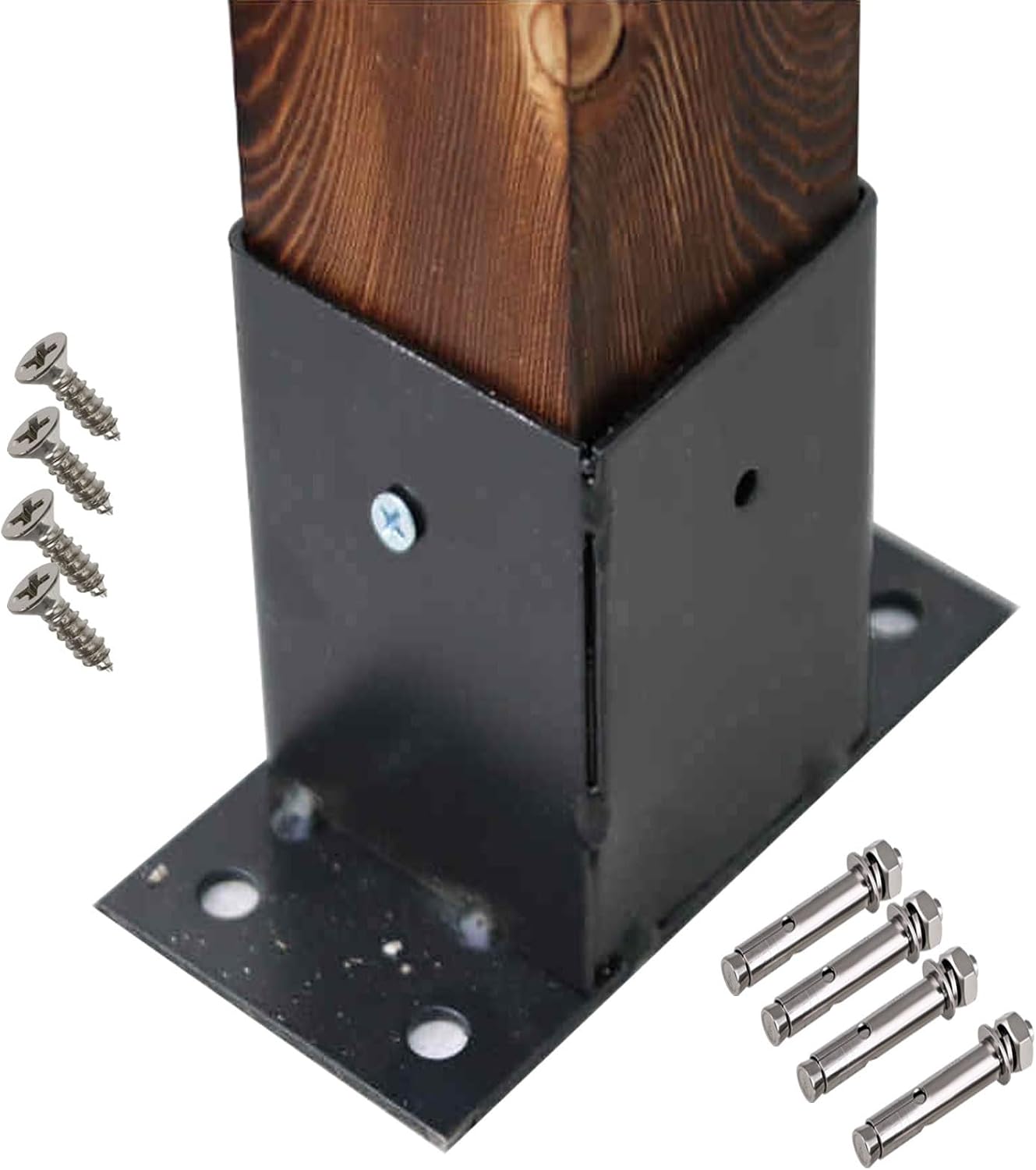 Sturdy Iron Fence Post Anchor Bracket for Decks and Porches - Weather Resistant Post Support with Installation Kit(8.1x8.5cm)
