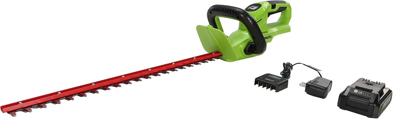Greenworks 24V 22' Cordless Rotating Handle Hedge Trimmer, 1.5Ah USB Battery and Charger Included
