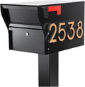Whitehall MailVault Streetside Locking Mailbox with Standard Post and Personalizable Stand-Off Numbers – Steel, Secure Weather Resistant Modern Square Mailbox & Post (Black/Gold)