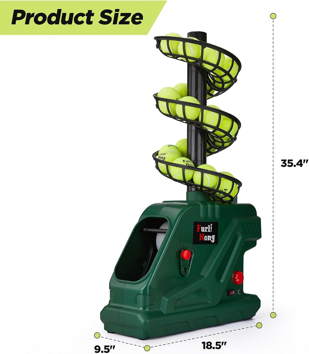 Furlihong 3819BH Portable Tennis Ball Machine – 5 Adjustable Angles, 2 Power Levels, 4 Serve Intervals, Up to 30 MPH, for All Skill Levels Training