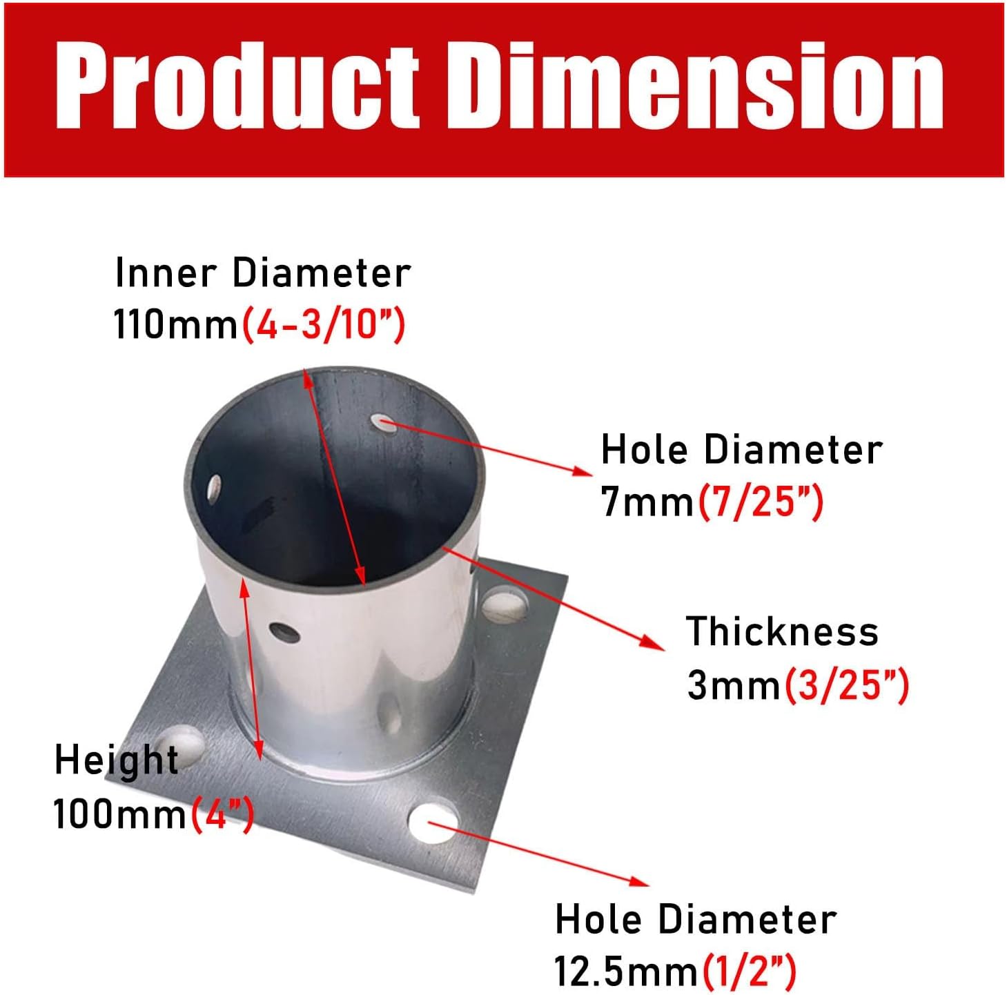LZMZMQ 3.5 4 Inch Round Post Base, Stainless Steel Flange Anchor Base for Porch/Handrail/Railing/Fences/Mailboxes/Deck Roof, Surface Mount Post Base, 1 2 4 6 10 Pack(2pcs,Dia 110mm(4-3/10'))