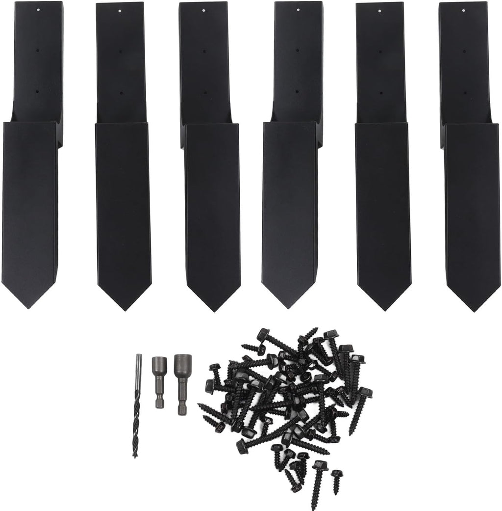 FLEXMAN 6Pcs Thickened Fence Post Repair Stakes Kit, 11+12.8 X 4.5 Steel Fence Anchor Support Ground Spike with Accessories, Heavy Duty Ground Spike for Repair Wood Fence