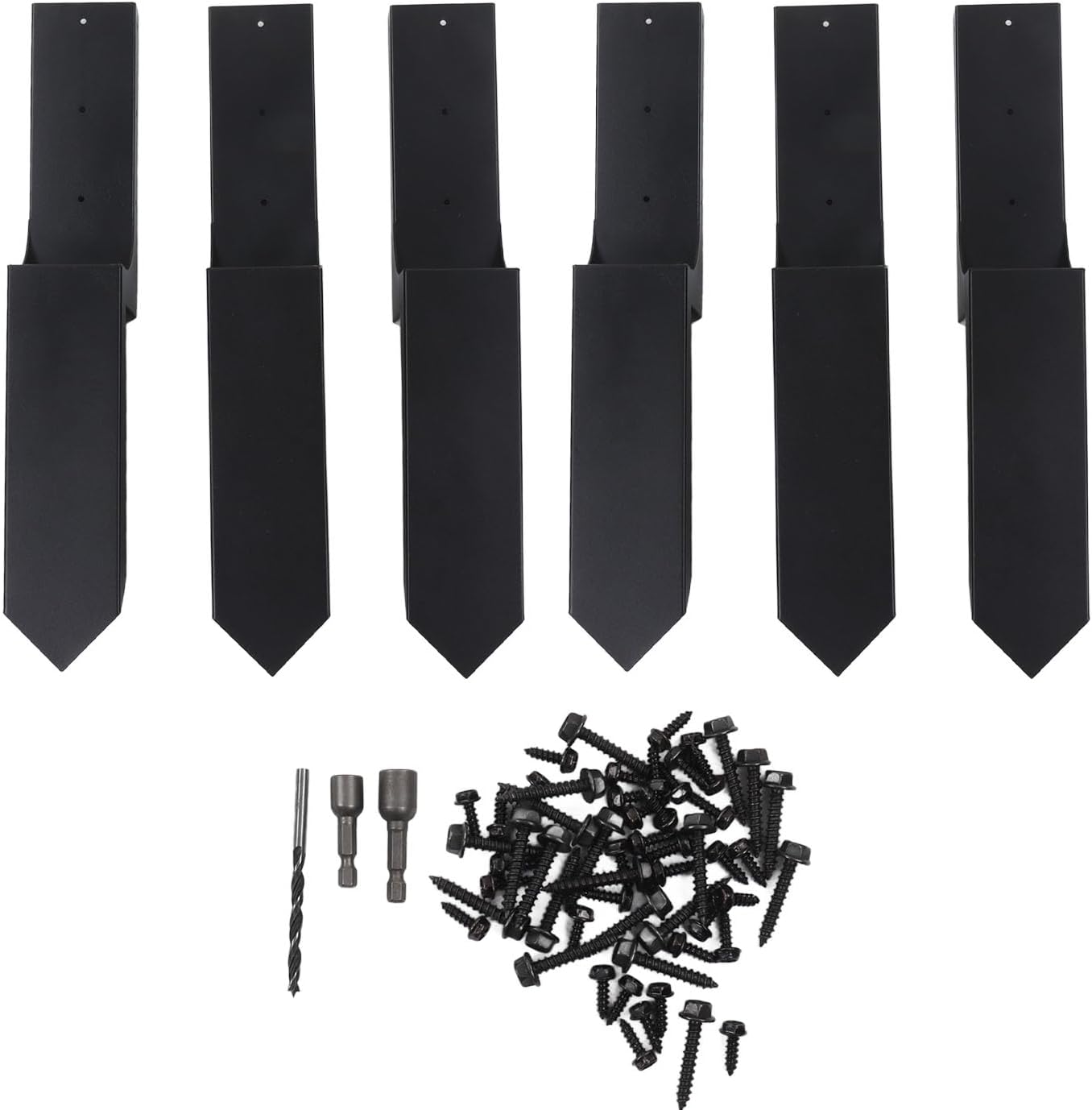 FLEXMAN 6Pcs Thickened Fence Post Repair Stakes Kit, 11+12.8 X 4.5 Steel Fence Anchor Support Ground Spike with Accessories, Heavy Duty Ground Spike for Repair Wood Fence