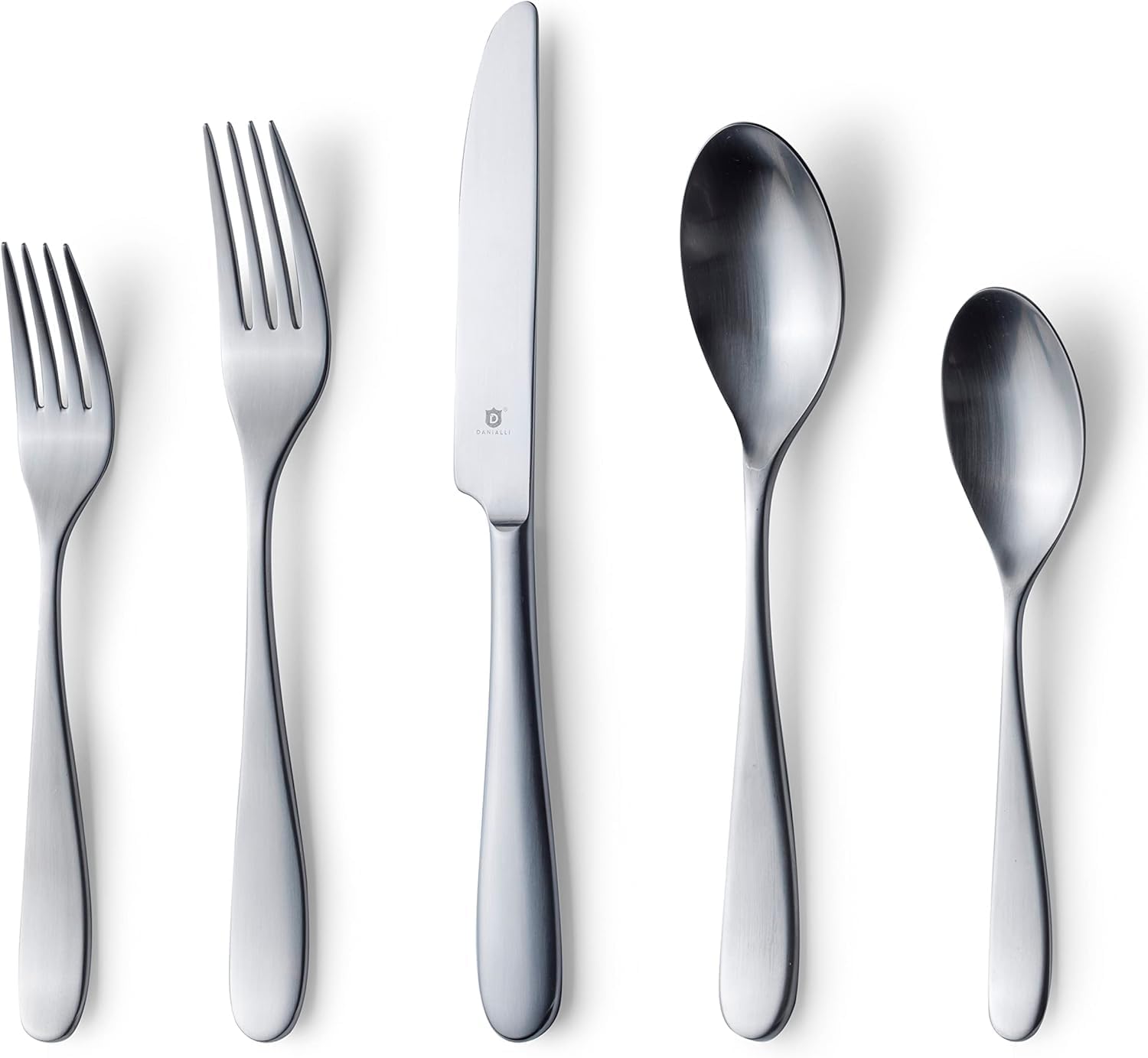 Danialli Matte Silverware Set, 18/10 Stainless Steel Satin Flatware, Modern Brushed Finish Cutlery, Dishwasher Safe & Durable, Built to Last (40-Piece, Fidenza)