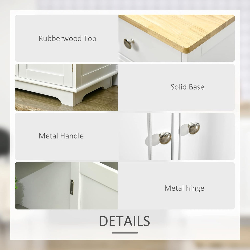 HOMCOM Sideboard Buffet Cabinet with Solid Wood Countertop, Modern Kitchen Storage Cabinet, Coffee Bar Cabinet with 3 Drawers, Doors and Adjustable Shelf, White