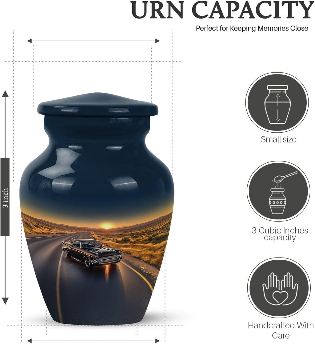 Black Car Funeral Cremation Urns for Ashes Adult - Sunset Large Memorial Urn for Human Ashes - Classic Car Urns - Small Decorative Burial Ash Holder for Adult Male, Set of 5-10 Inch, 3 Inch