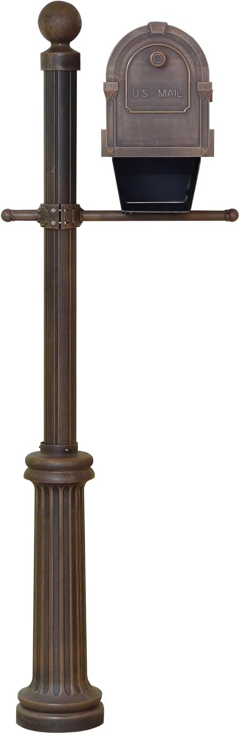 Special Lite Savannah Curbside Mailbox with Paper Tube with Fresno Post- Copper Aluminum Mailbox with Post - SCS2014-SPK592-CP