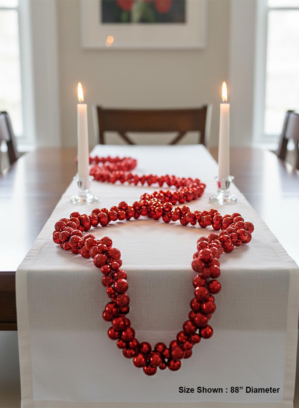 Serene Spaces Living Red Plastic Bauble Garland, Christmas Tree, Mantel, Banister, Doorway & Holiday Party Décor, 88' Long