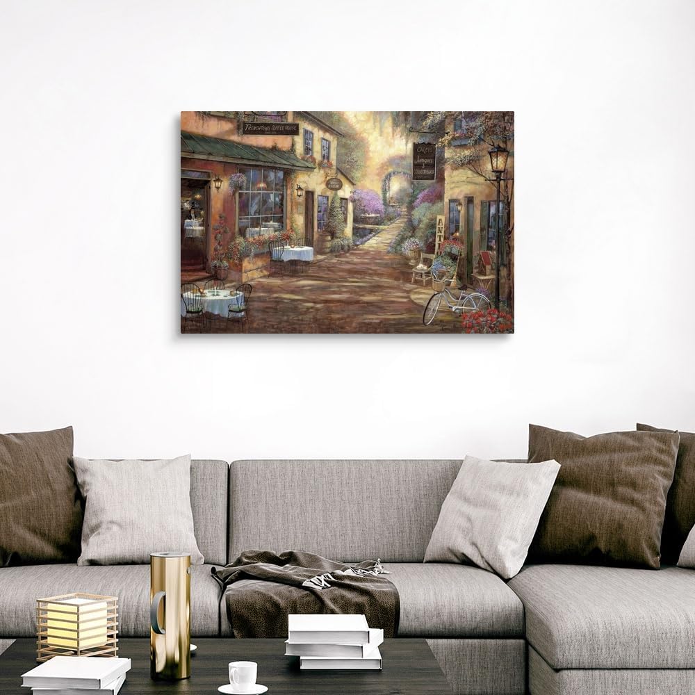 CANVAS ON DEMAND French Town Canvas Wall Art Print by Ruane Manning, Home Decor, Street Scene, Nature Artwork, 48' x32in