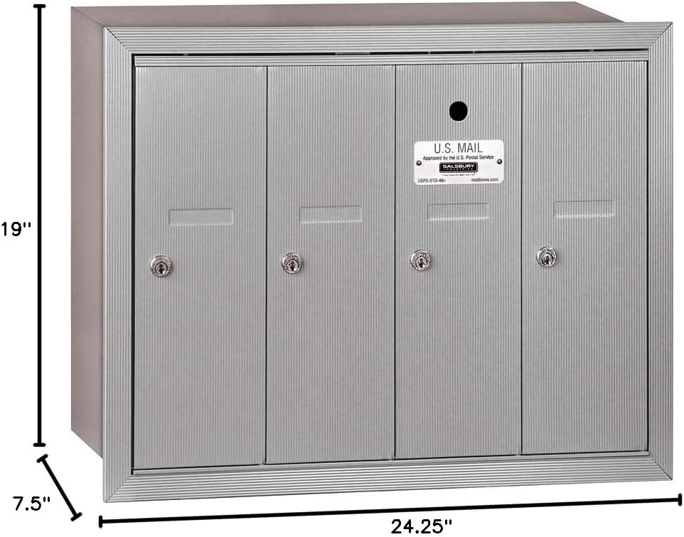 Salsbury Industries 3504ARU Recessed Mounted Vertical Mailbox with 4 Doors and USPS Access, Aluminum