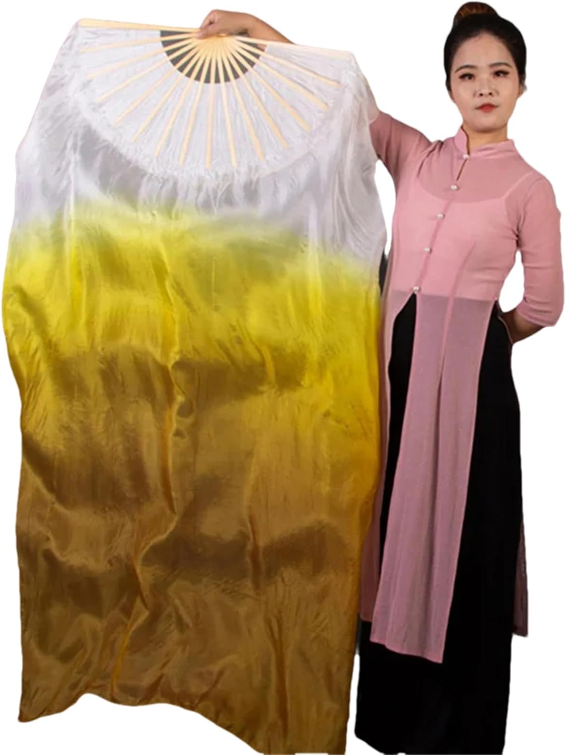 Women Belly Dance Silk Long Fan Veils Props Belly Dance Pastel Colors Flag Streamer Adults