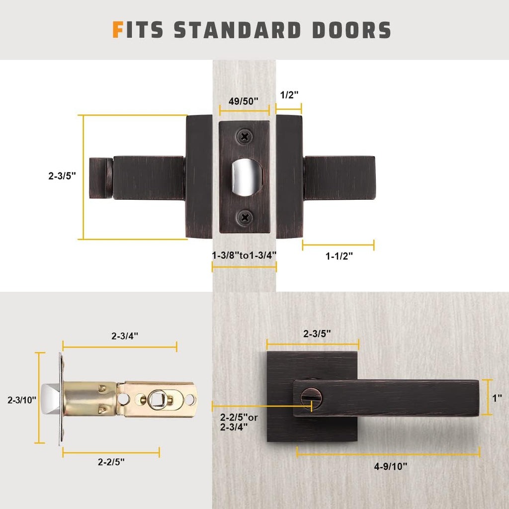 KNOBWELL 4 Pack Bronze Lever Door Handle Privacy Door Knob, Heavy Duty Square Door Knob with Lock for Bedroom Bathroom Office
