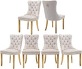 Velvet Dining Chairs Set of 6, Tufted Upholstered Dining Room Chairs with Back Ring Pull, Nailhead Trim and Golden Legs, Modern Dinning Chairs for Dining Room, Kitchen(Beige)
