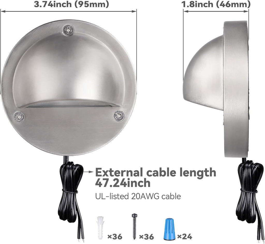 LEONLITE 12-Pack Update 5CCT LED Low Voltage Deck Lights, 180LM 3.74inch Landscape Step Railing Fence Light, 12-24V AC/DC, CRI90, Die-cast Aluminum Housing & Frosted Glass Lens, UL Cord, Satin Nickel