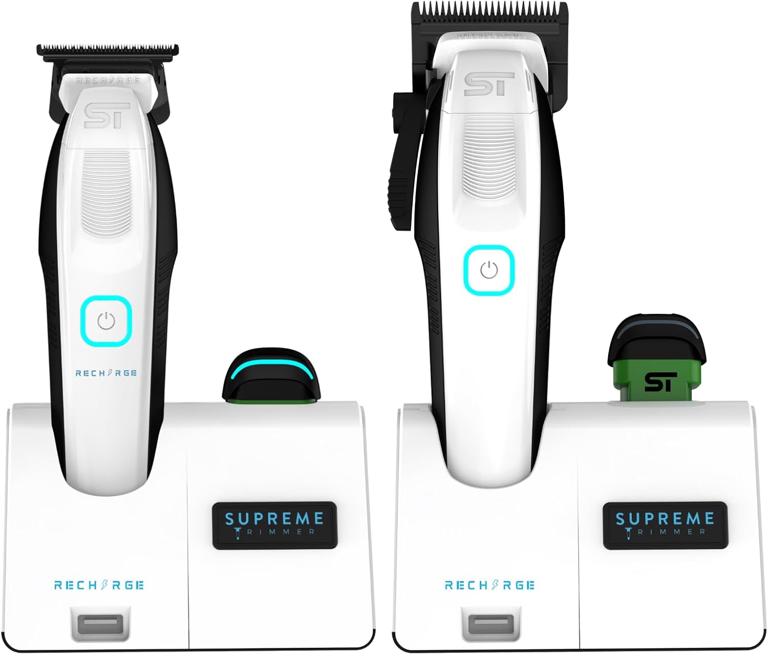 Supreme Trimmer 2-in-1 Recharge Hair Clipper & Beard Trimmer Combo | 7500 RPM, Removable Battery, Smart USB Charging Base | STC779 + ST777
