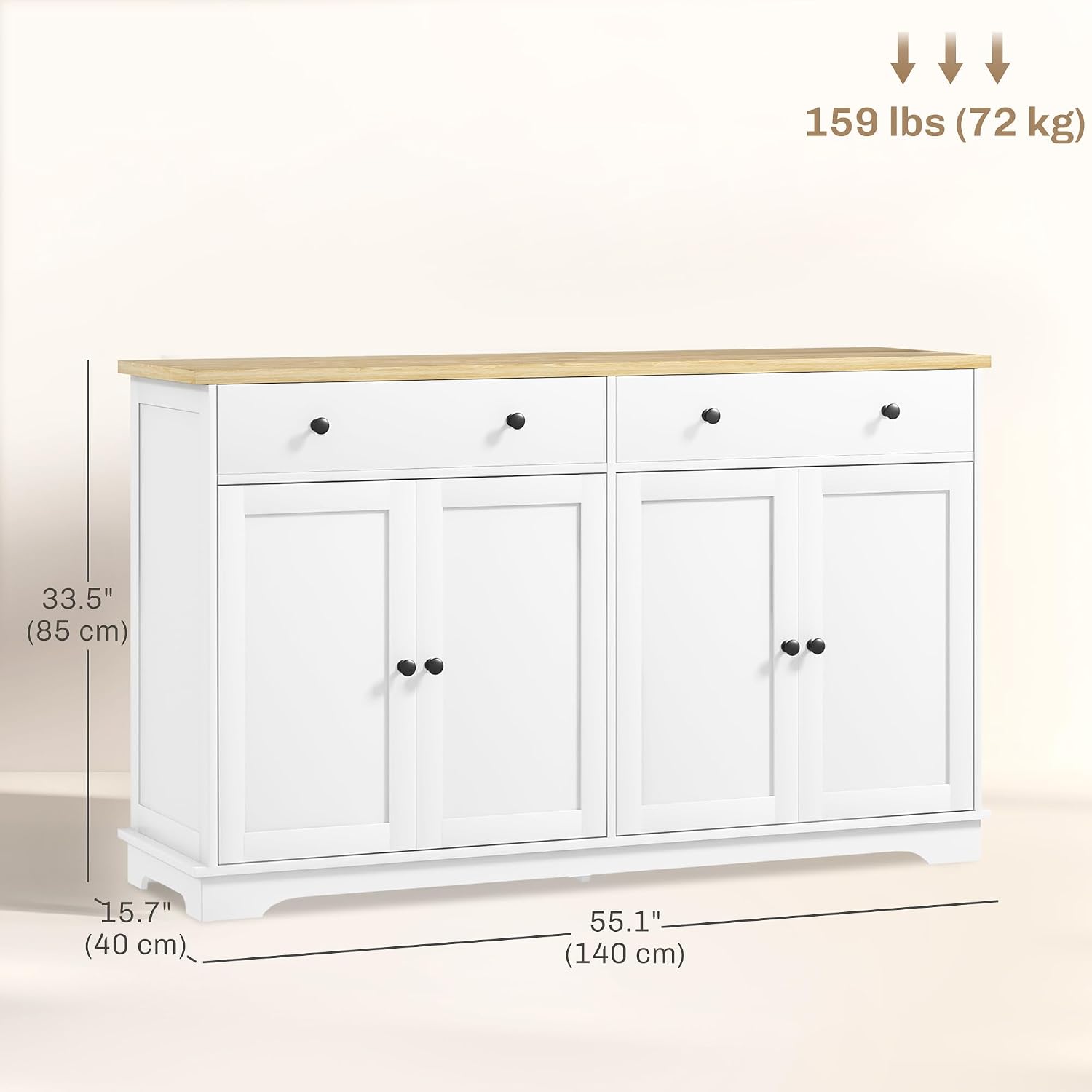 HOMCOM Sideboard Buffet Cabinet with Storage, 55' Modern Kitchen Cabinet with 4 Doors, 2 Drawers and 2 Adjustable Shelves, Coffee Bar Cabinet, White
