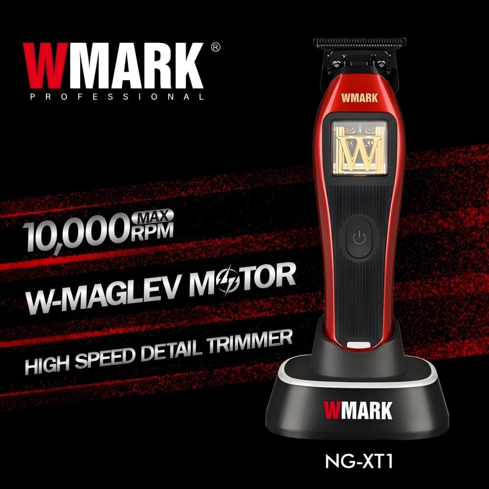 WMARK Professional Cordless Detail Hair Trimmer for Men & Barbers - 10,000 RPM Maglev Motor, DLC Blade, 3 Modular Lids & Repair Tools, Rechargeable NG-XT1