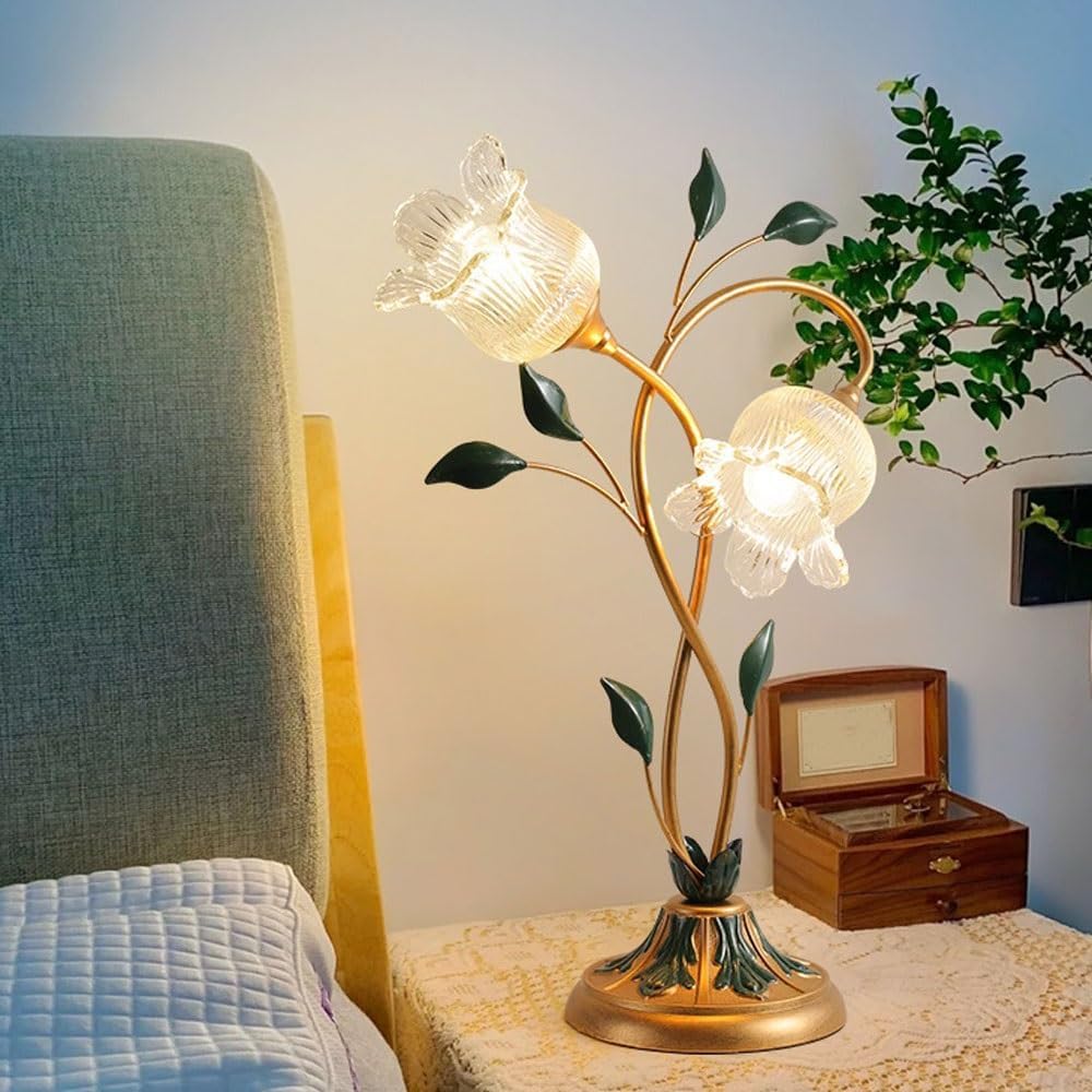Crystal Table lamp Decorative Desk Lamp Bedroom Warm Bedside Artistic Rose Flower Gift Table Lamps(Large)
