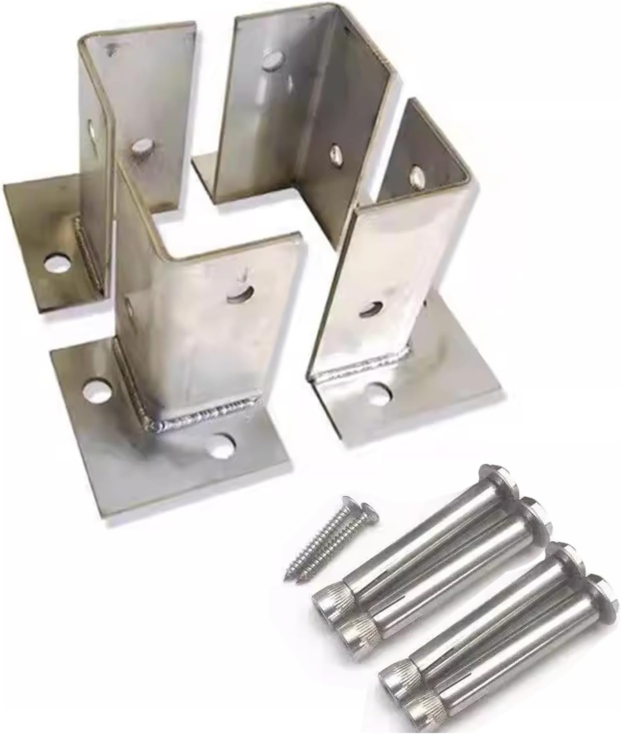 Flexible Post Base Wood to Concrete, Sturdy Stainless Bracket Anchor for Wooden Mailbox/ Patio Fence, Protect Pergola Deck Railing From Lawnmower ( Color : 4 Pcs , Size : 70x70x100 mm(2.7x2.7x4 in) )