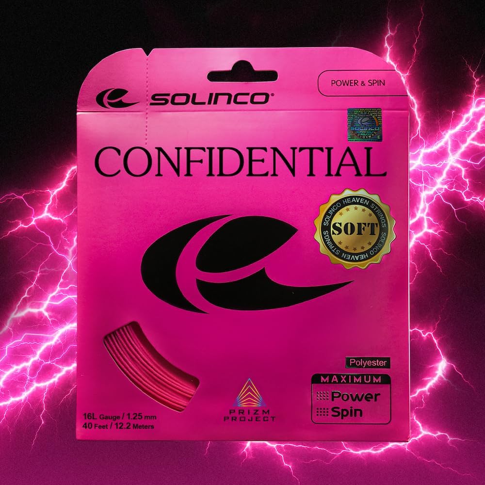 Solinco Confidential Soft Co-Polyester Tennis String Reel 656 ft / 200 m - Enhanced Comfort & Precision Control, Spin Optimized Durable Polyester String with Long Lasting Tension