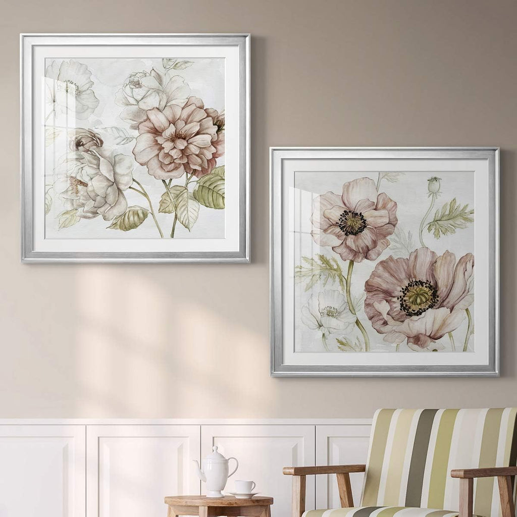 Floral Wall Art, Wall Décor Print, Classic, Geometric, Abstract, Transitional, & Country Chic, With Matte Board, Acrylic Glass, and Hanging Hardware - Washed Botanical III - Silver Framed 30X30