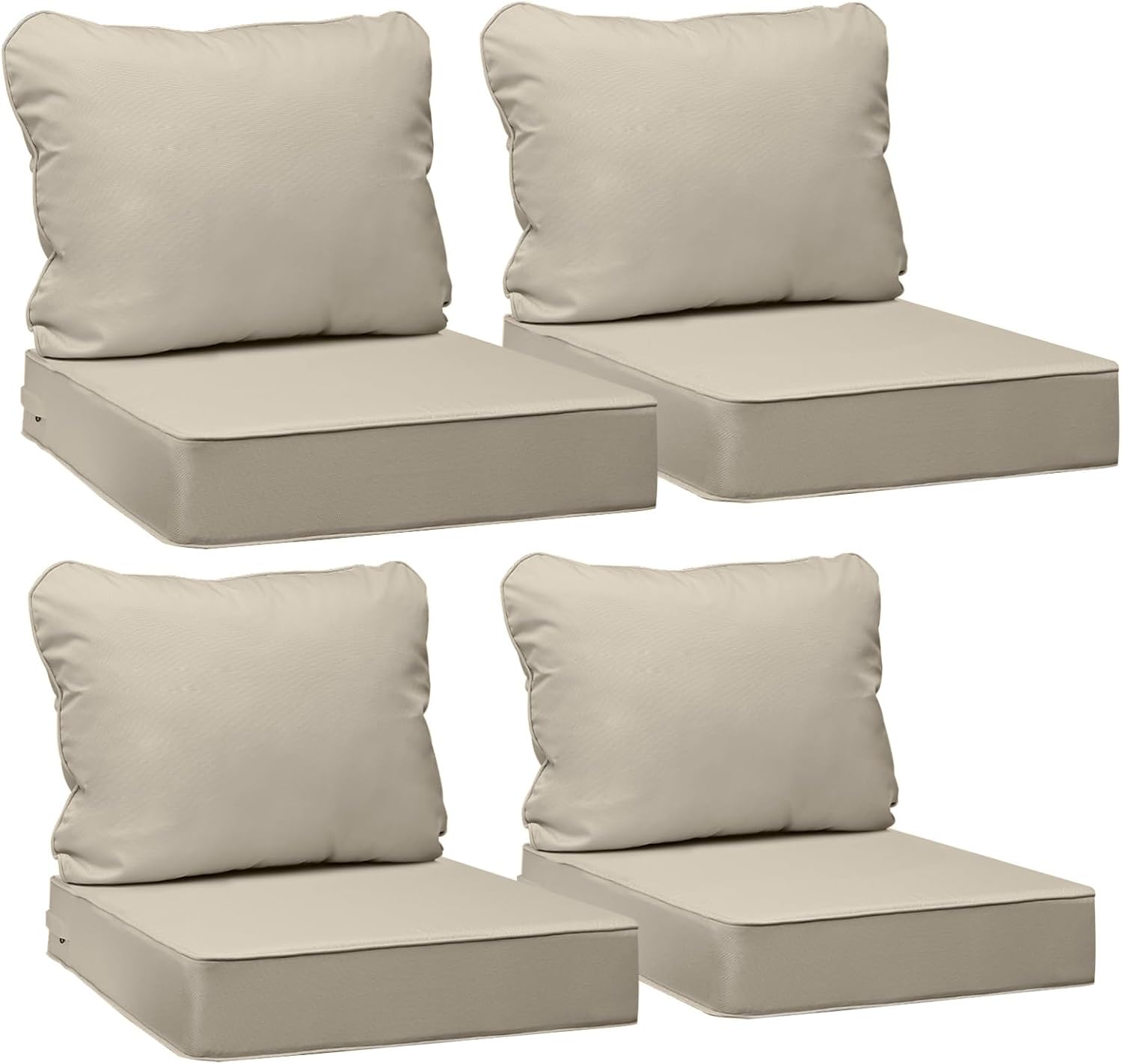AAAAAcessories Outdoor Seat Cushions for Chairs, Fade-Resistant, Waterproof Patio Furniture Replacement Cushions, 20' x 18' x 3' + 20' x 17', Set of 4, Khaki Beige