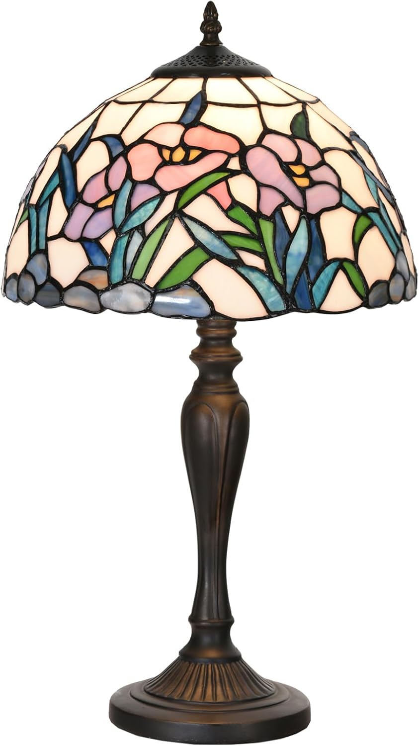 TL0004 Tiffany Table Lamp Stained Glass Bedside Lamp Daffodfil Flowers Design Reading Desk Light 12X21.5 Inches for Bedroom Living Room Home Office, lED Bulb Included