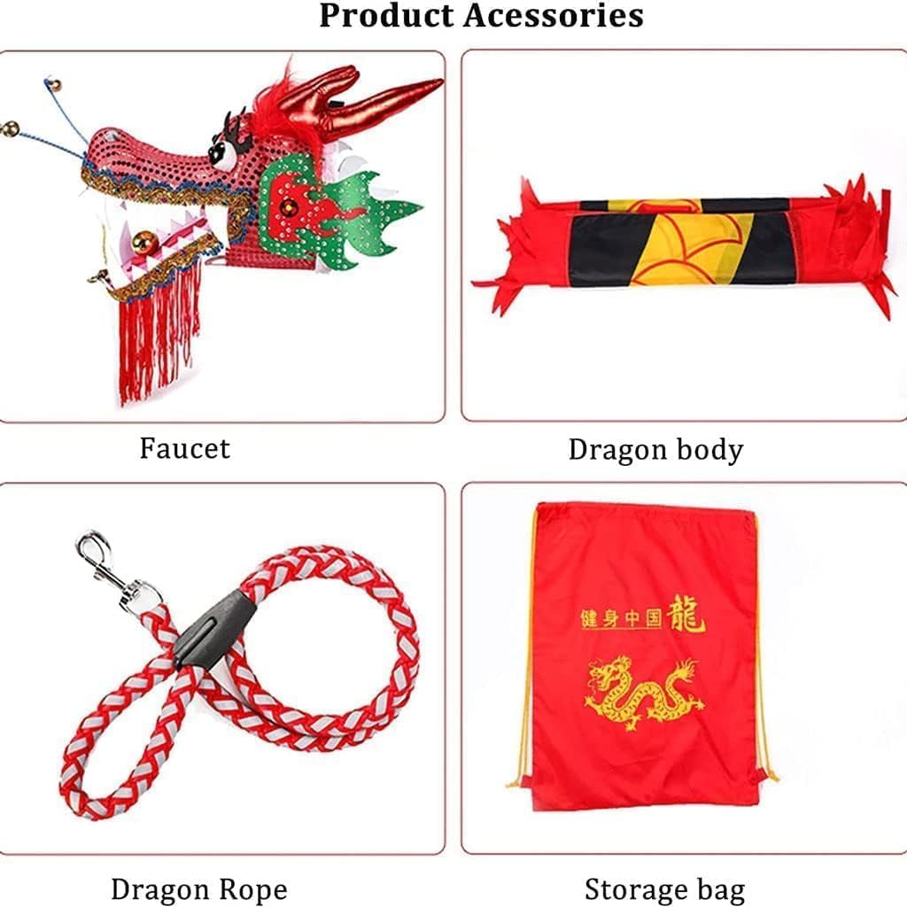 Lion Dragon Dance Performance Prop 3D Dragon Dance Colorful Dragon Dance Ribbon Cloth Dragon Silk Flowy Spinning Dragon Dance Streamers Chinese Lion Dance New Year Outdoor Sport(8m/26.2ft)
