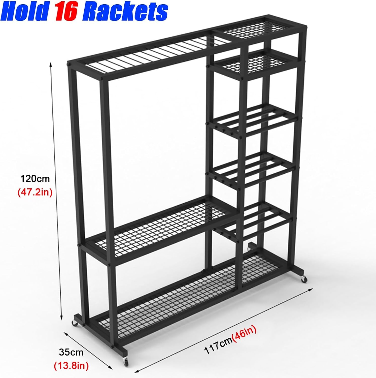 LZMZMQ Badminton Racket Display Rack with Wheels, Tennis Racquet/Ping Pong Racket Holder Storage Cart for Retail Store/Trade Show/Showcase, Garage Sports Equipment Organizer(White)