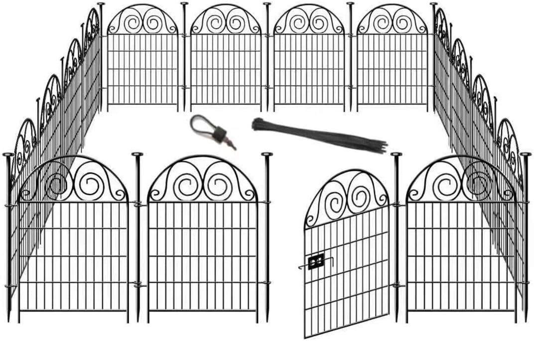 Getlay Tall Garden Animal Barrier Fence With Gate,40 in(H)×27 in(L) 12 Panels Dog Digging Fence Barrier, Black Metal Temporary Fences, Reusable Defense Fencing For Outdoor Yard. Total 26.2 Ft│Patented