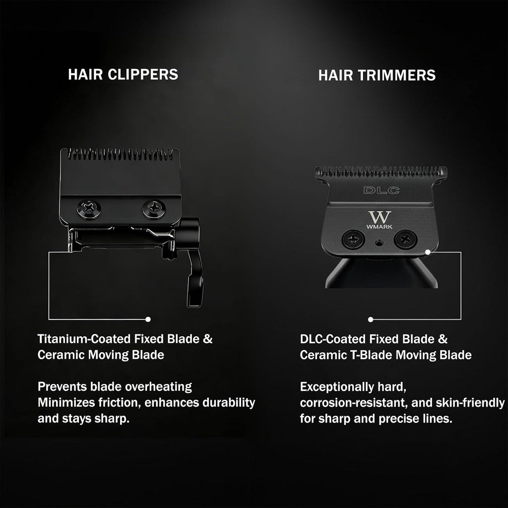 WMARK Hair Clippers for Men Professional Barber Clippers for Hair Cutting Cordless Clippers and Trimmers Set, Stepless Speed Control, Long Battery Life, DLC Titanium Ceramic Fade Blades NG-8634KIT
