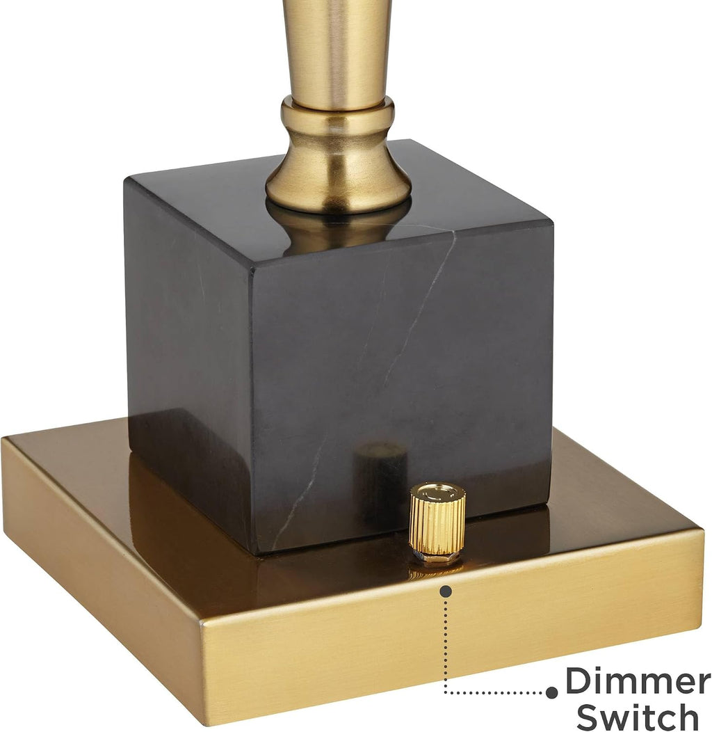 Possini Euro Design Wayne 29 1/4' Tall Modern Glam Luxury End Table Lamp with USB Ports A+C Charging Brass Finish Metal Black Marble Living Room Bedroom Bedside Nightstand House Office Home
