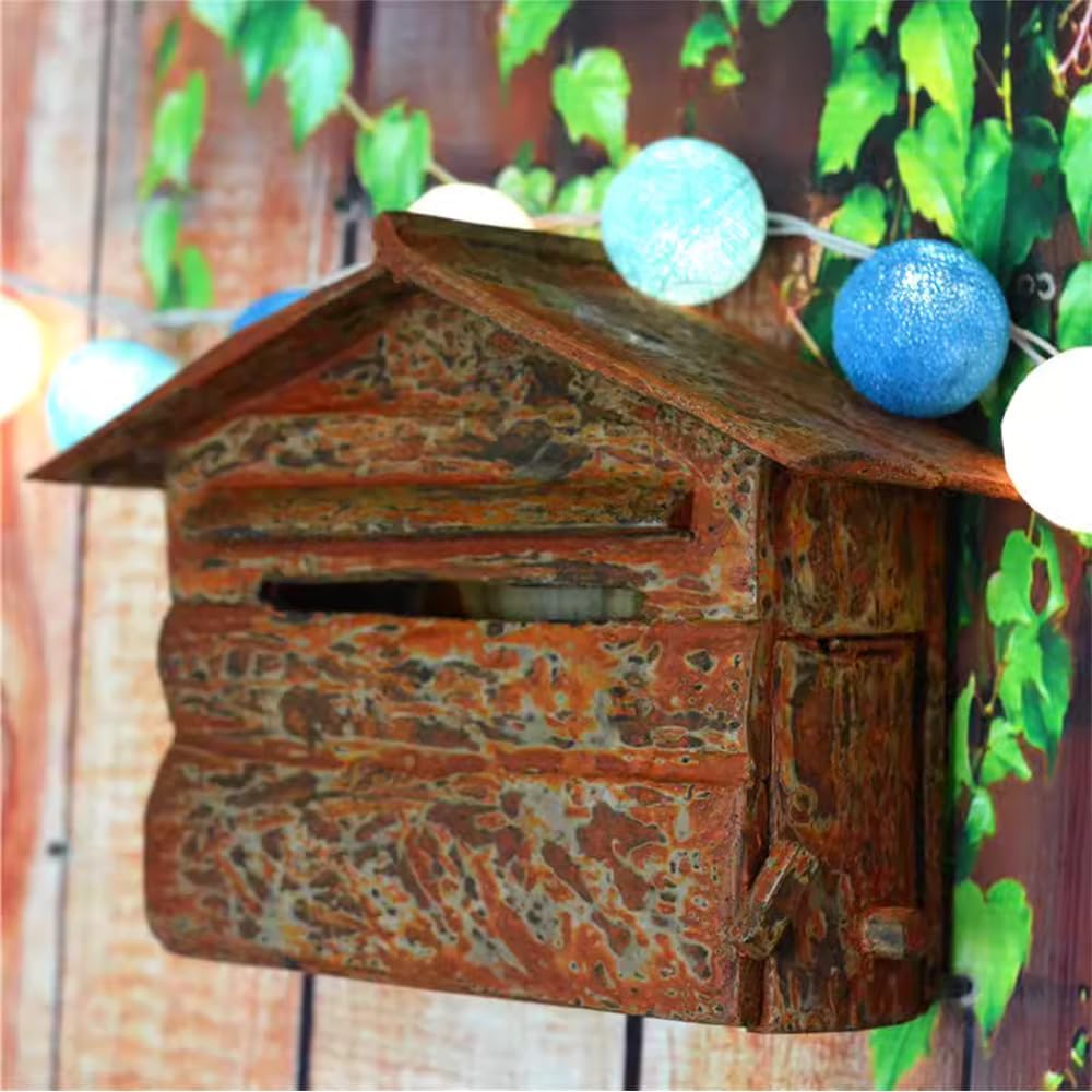 Durable Post Box Wooden Letterbox Villa Outdoor Family Wall Letter and Garden, Farmhouse Decoration,B