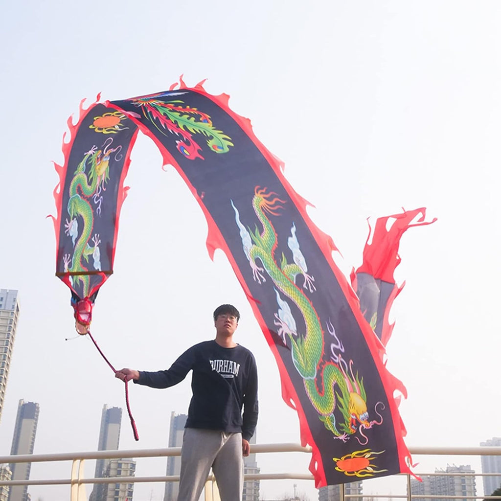 LXLF Aldult Elderly Dragon Dance Ribbon, Silk Flowy Spinning Dance Poi, Extra Long Streamer for Spring Outing, Party Celebration (Color : Black, Size : 8m/26ft)