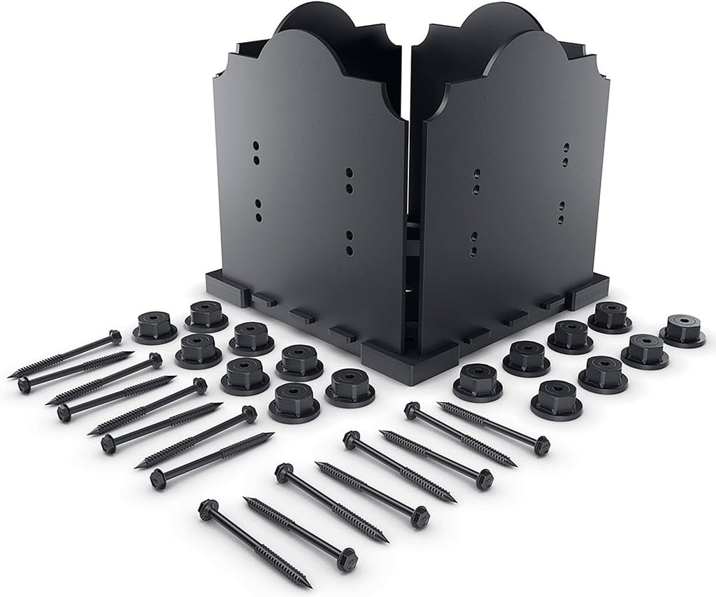 Ozco Laredo Sunset 10x10 Post Base Kit, Includes Decorative Plates, Hex Cap Nuts, OWT Timber Screws, Galvanized Steel for Pergolas | 56605