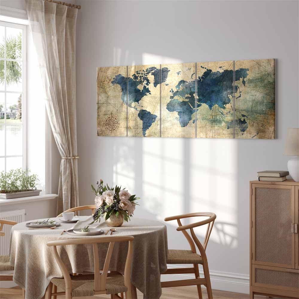 artgeist Acoustic Canvas Wall Art World Map 59x24 in - 5pcs Picture with Acoustic Foam Sound Print Artwork Room Acoustics Soundproofing k-A-0415-b-m