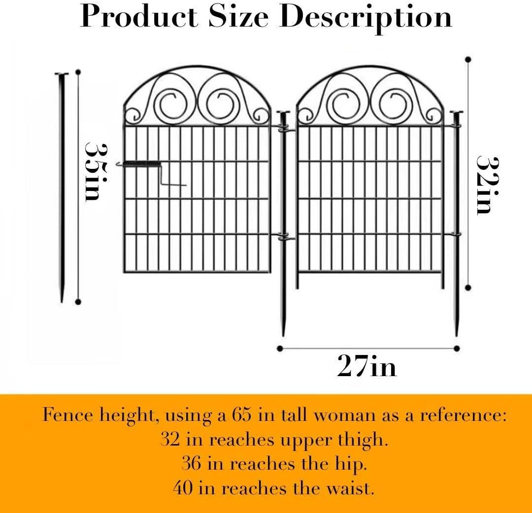 Getlay Tall Garden Animal Barrier Fence With Gate, 32 in(H)×27 in(L) 8 Panels Dog Digging Fencing Barrier, Black Metal Temporary Fence, Reusable Defense Fences For Outdoor Yard. Total 17.5 Ft│Patented