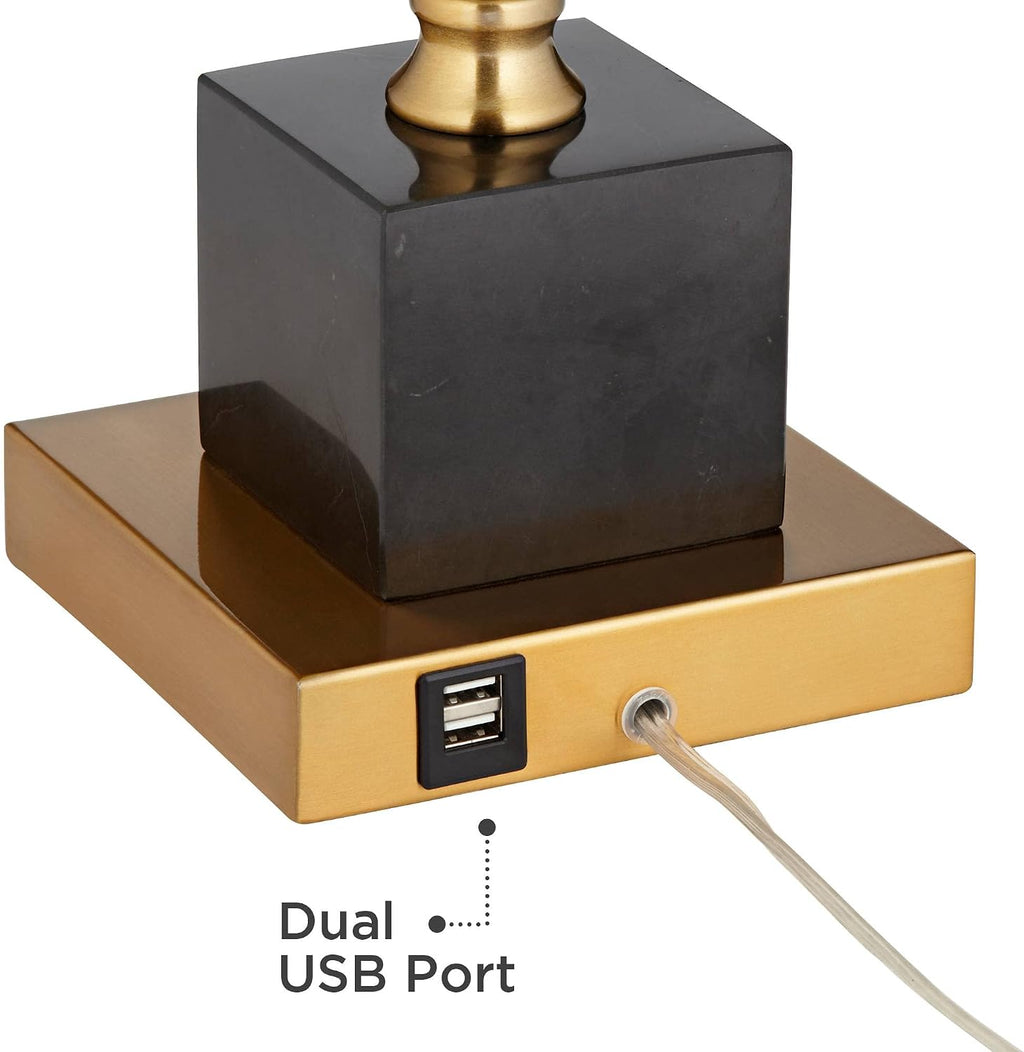 Possini Euro Design Wayne Modern Table Lamps 29 1/4' Tall Set of 2 with USB Charging Port Brass Gold Black Tapered Drum Shade for Bedroom Living Room Nightstand Bedside Night Stand Office Kids Room