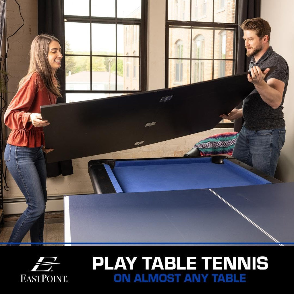 EastPoint Foldable Table Tennis Conversion Top - 9 ft x 5 ft, Blue - Zero-Assembly Ping Pong Table Topper - Tournament-Grade Bounce on Tennis Surfaces - Complete Net & Posts for Ping Pong Play
