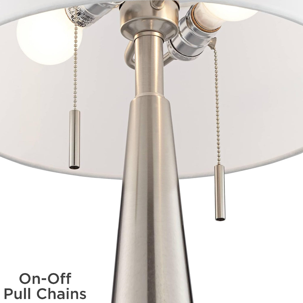 Possini Euro Design Vicki Modern Accent Table Lamps 23' High Set of 2 with USB Charging Port Brushed Nickel Red Faux Silk Drum Shade for Living Room Desk Bedroom House Bedside Nightstand Home